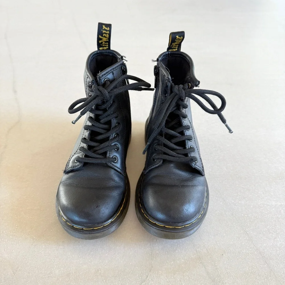 Dr. Martens Kids Black Leather Lace-Up Boots Size 12 Side Zip